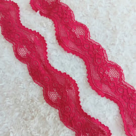2.75 m cherry red STRETCHY nylon floral wavy LACE trimming 4cm wide 