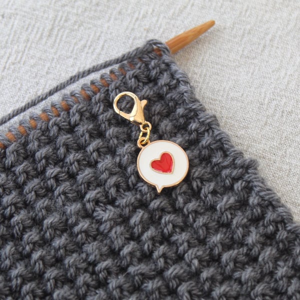 Heart Speech bubble enamel stitch marker or progress keeper.