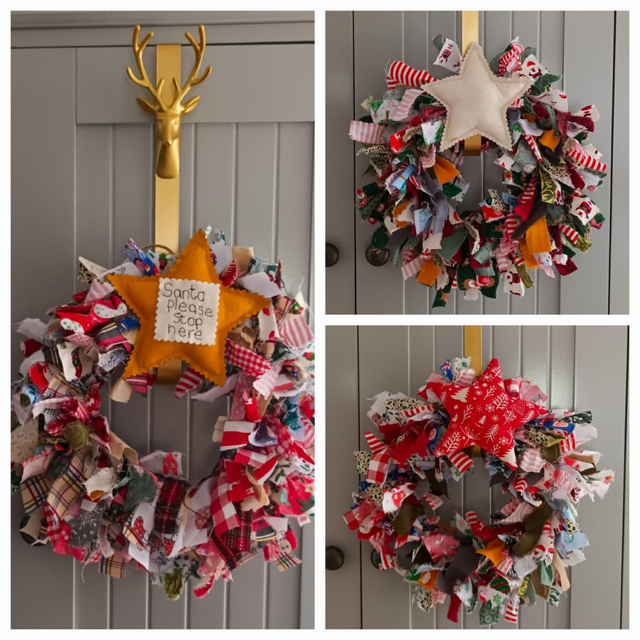 Fabric strips Christmas wreath, Christmas decor, wreaths, fabric wreaths