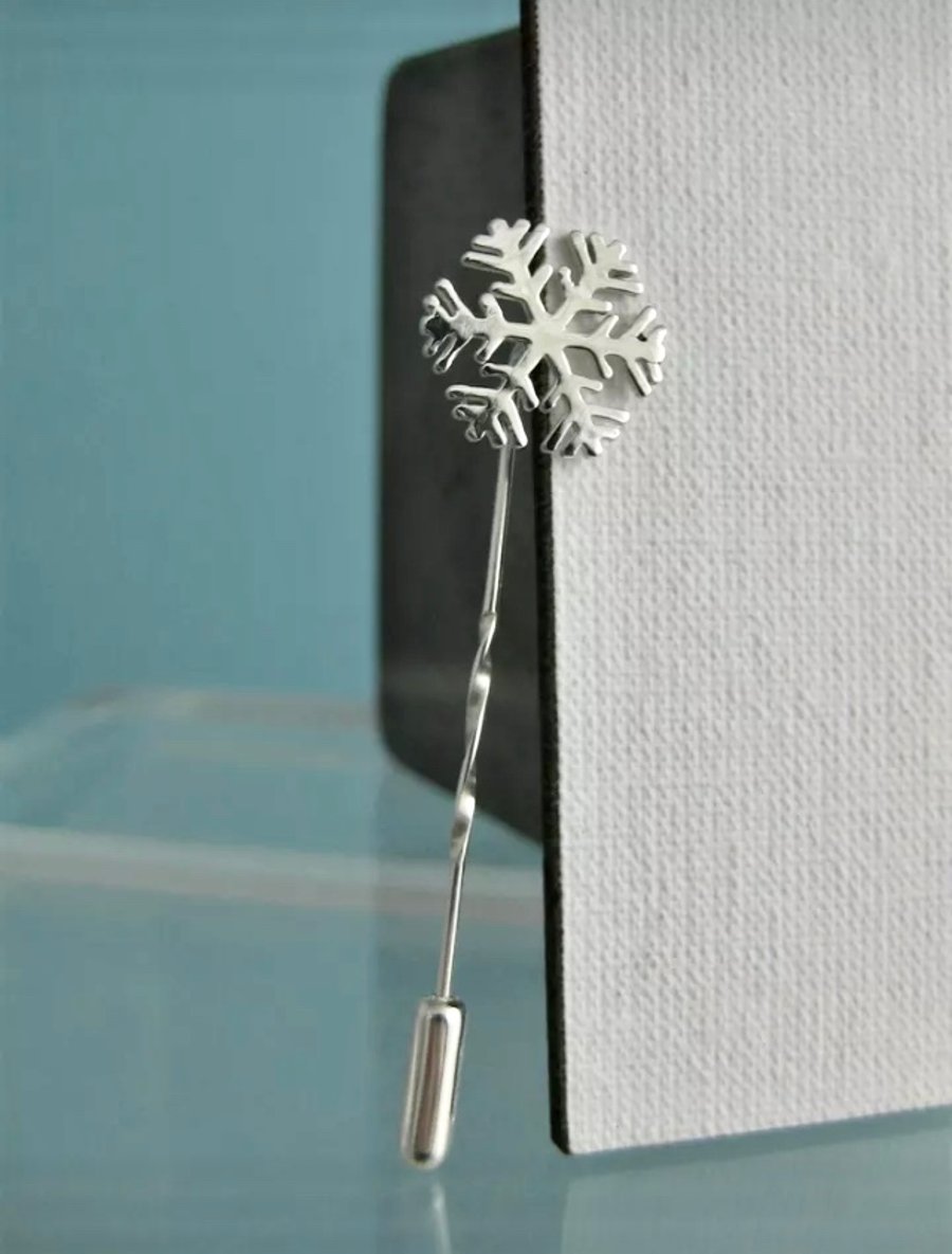 Sterling Silver Plain-Smooth Snowflake Tie & Lapel Stick Pin-Brooch 