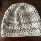 Grey and White Chunky Hand-Crocheted Beanie Hat