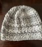 Grey and White Chunky Hand-Crocheted Beanie Hat