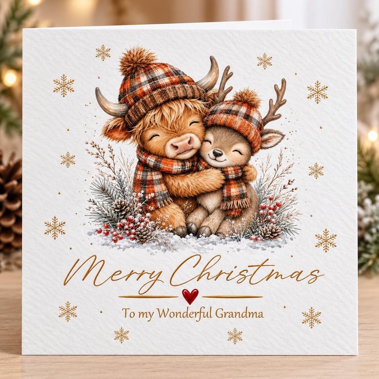 Personalised  Highland Cow Christmas Card – Custom Name & Relation