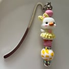 Cute Duckling Beaded Metal Hook Bookmark, Yellow Rubber Duck Pattern Bead, Gift