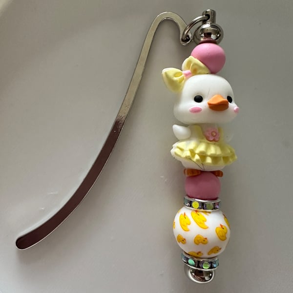 Cute Duckling Beaded Metal Hook Bookmark, Yellow Rubber Duck Pattern Bead, Gift