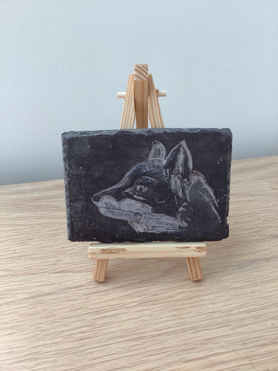 Fox wildlife head profile - original art hand carved on slate
