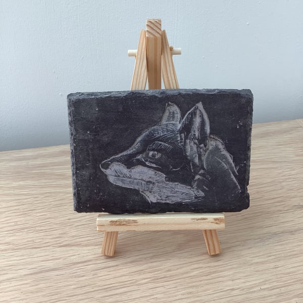 Fox wildlife head profile - original art hand carved on slate