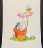 Hand watercoloured card topper from Penny Black stamp - Hedgehog flower