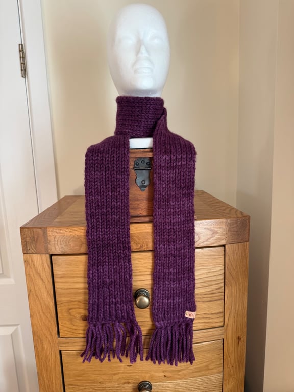 Beautifully soft Purple 100% Merino Wool Scarf knitted with Malbrigo Yarn.  