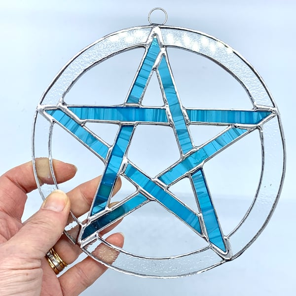 Stained Glass Pentangle Suncatcher - Handmade Hanging Decoration 