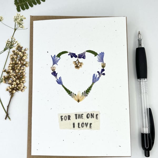 Handmade Pressed Flower Heart, Valentine's, Anniversary, Birthday Card 