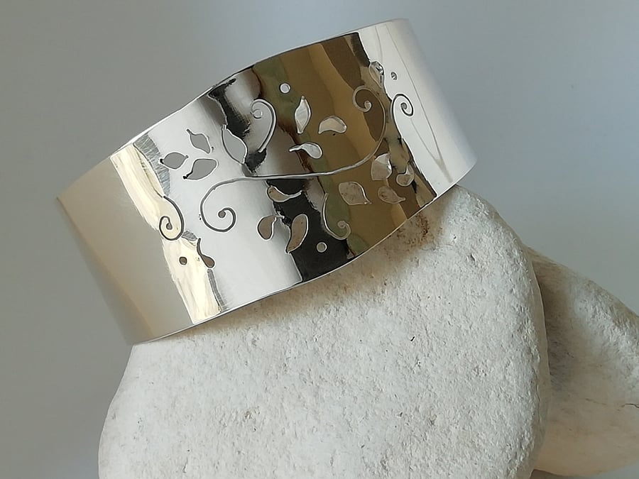 Silver Cuff with Ornate Filigree Design