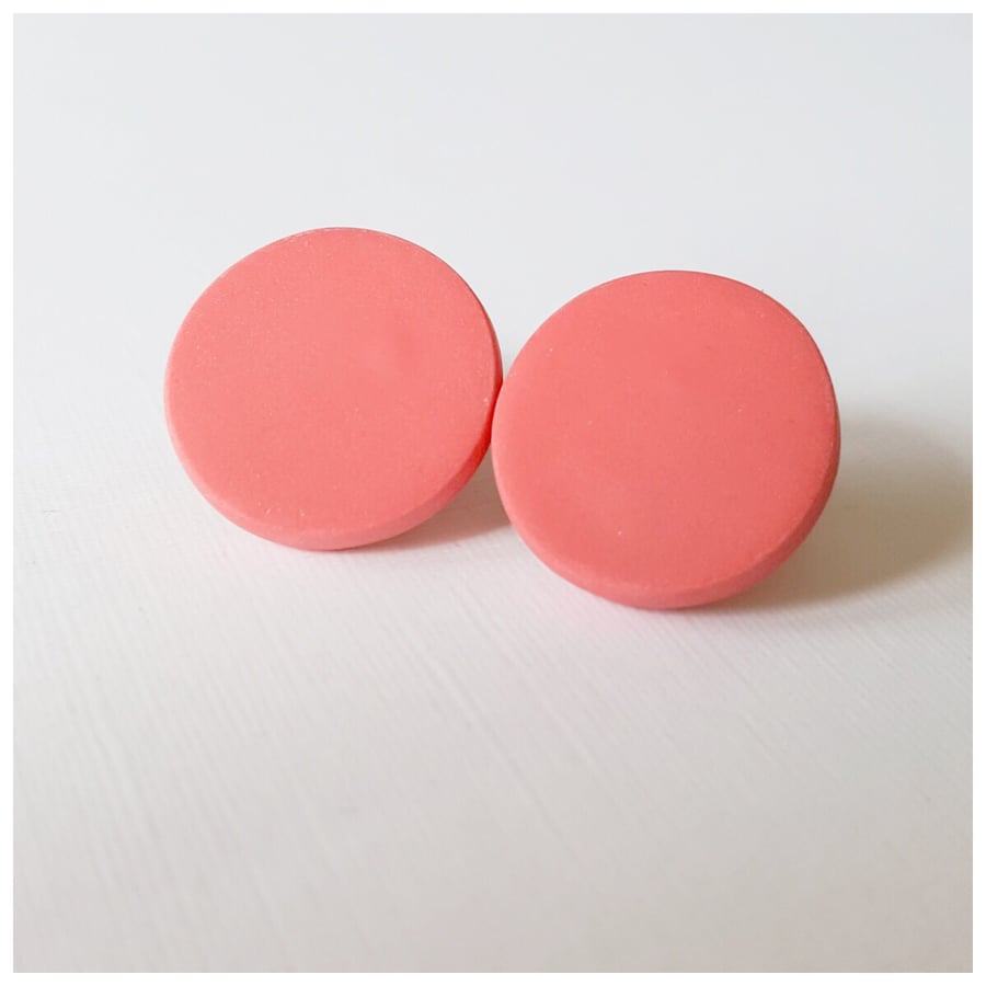 Giant Coral Colour Dot Polymer Clay Stud Earrings 