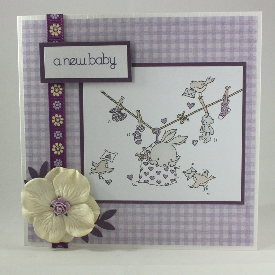 Handmade new baby card - washing line