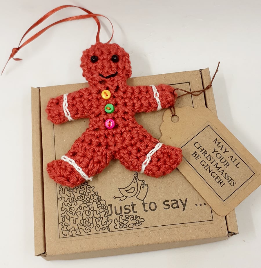 Crochet Gingerbread Man Tree Decoration - Alternative  to a Card 