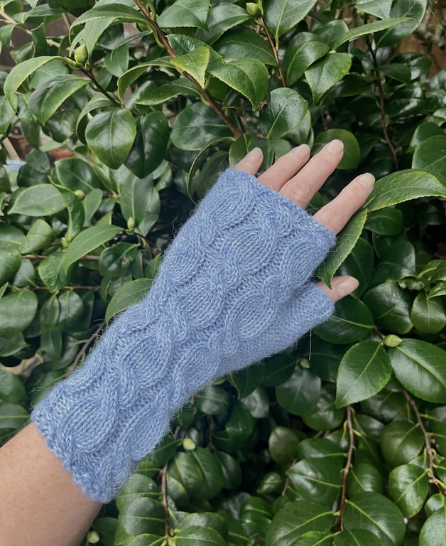 Alpaca Fingerless Gloves Wrist Warmers Light Blue