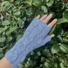 Alpaca Fingerless Gloves Wrist Warmers Light Blue