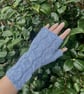 Alpaca Fingerless Gloves Wrist Warmers Light Blue - Image 1