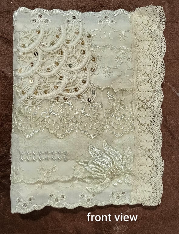 Hand Embroidered cream lace Needle Case with Sewing Kit, Slow Stitched hussif