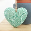 Small Ceramic heart hanging decoration Pottery Heart Blue