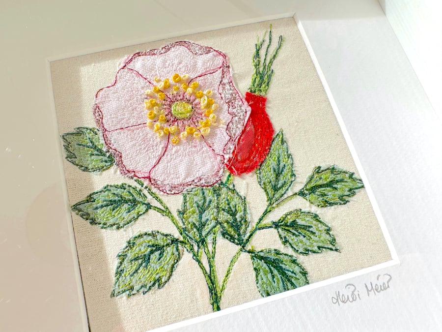 Original Rose textile artwork - ready to hang