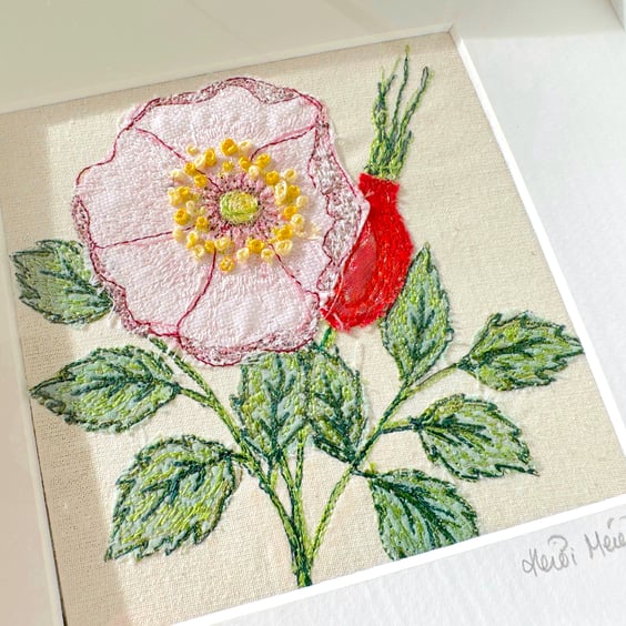 Original Rose textile artwork - ready to hang