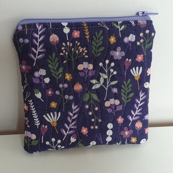 Purple, Floral, Quilted Pouch, Purse