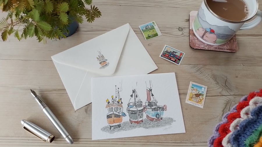 Greetings Card with Original Fishing Boats Design