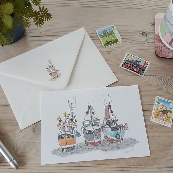 Greetings Card with Original Fishing Boats Design