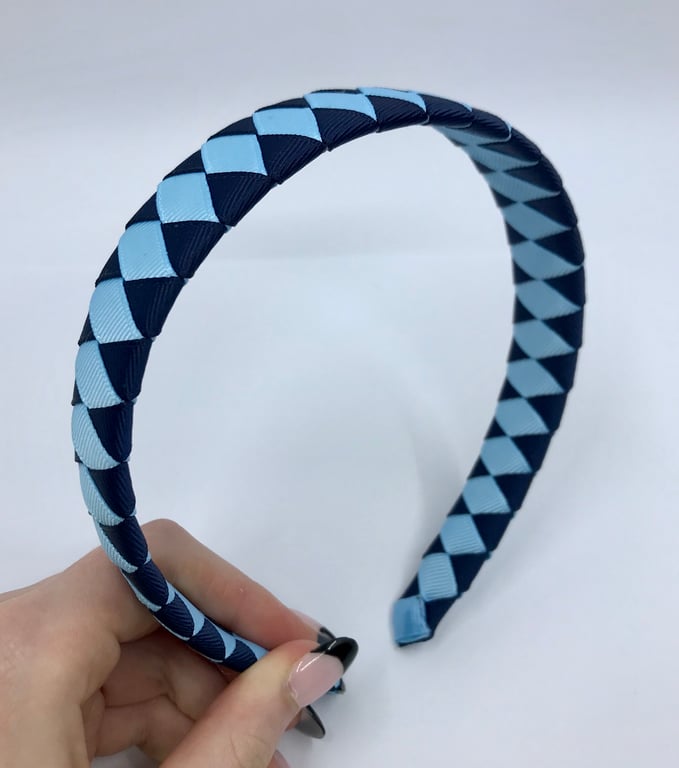 Navy and Light Blue Diamond Pleated Hairband