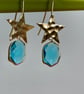 Star crystal drop earrings aquamarine glass beautiful retro - Image 4