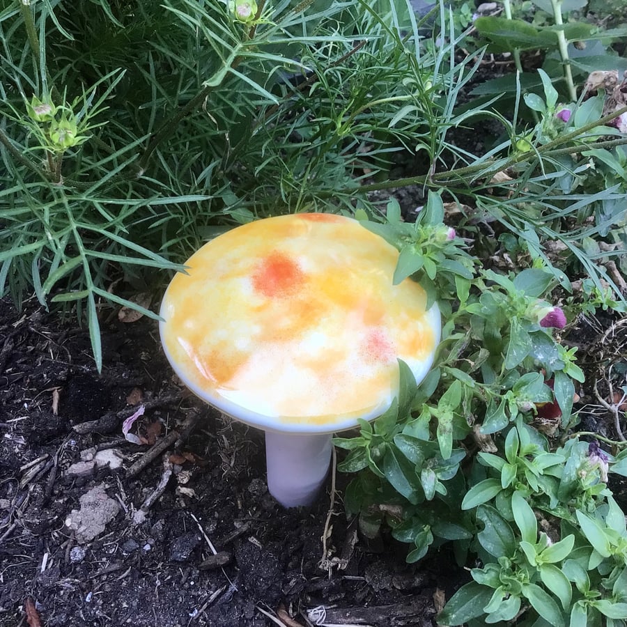 Fused glass mushroom, garden art decoration