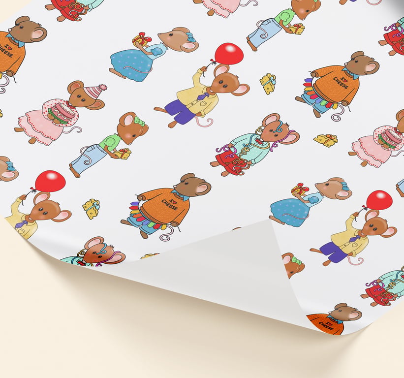 Party Mice wrapping paper, cute mouse gift wrap