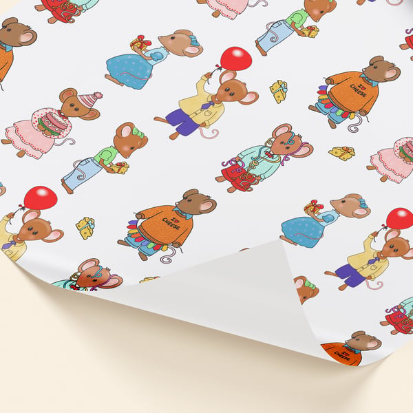 Party Mice wrapping paper, cute mouse gift wrap