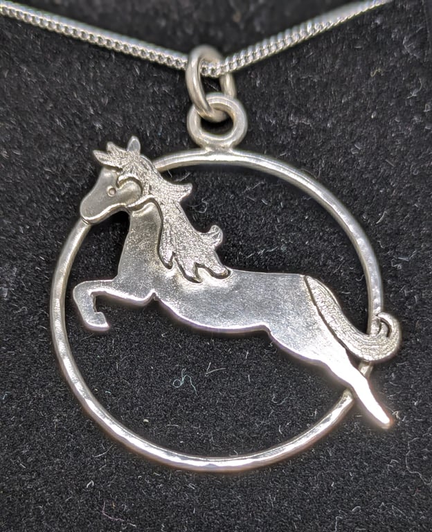 Sterling silver horse pendant, Horse jewellery, Silver animal necklace