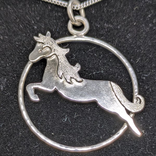 Sterling silver horse pendant, Horse jewellery, Silver animal necklace