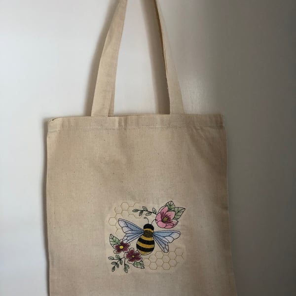 Tote Bag with Bee design embroidered on. - Seconds