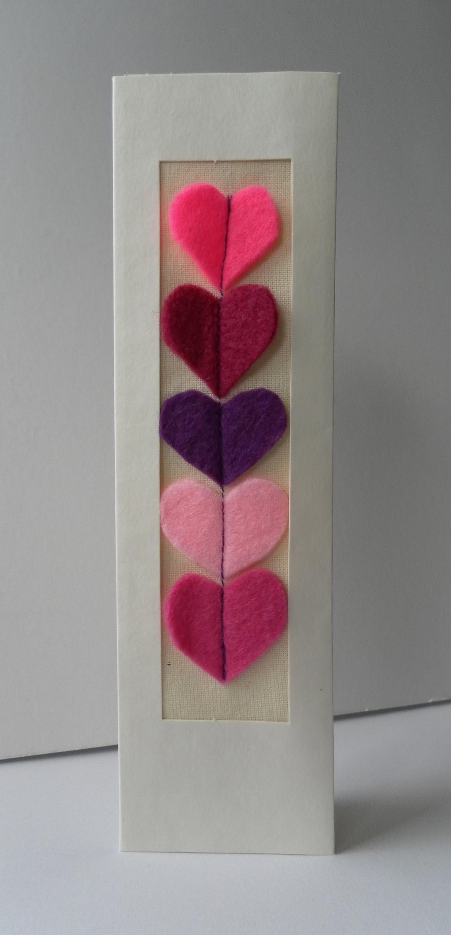  Card, Pink and Purple Felt Hearts, Keepsake Bookmark, Mother's Day