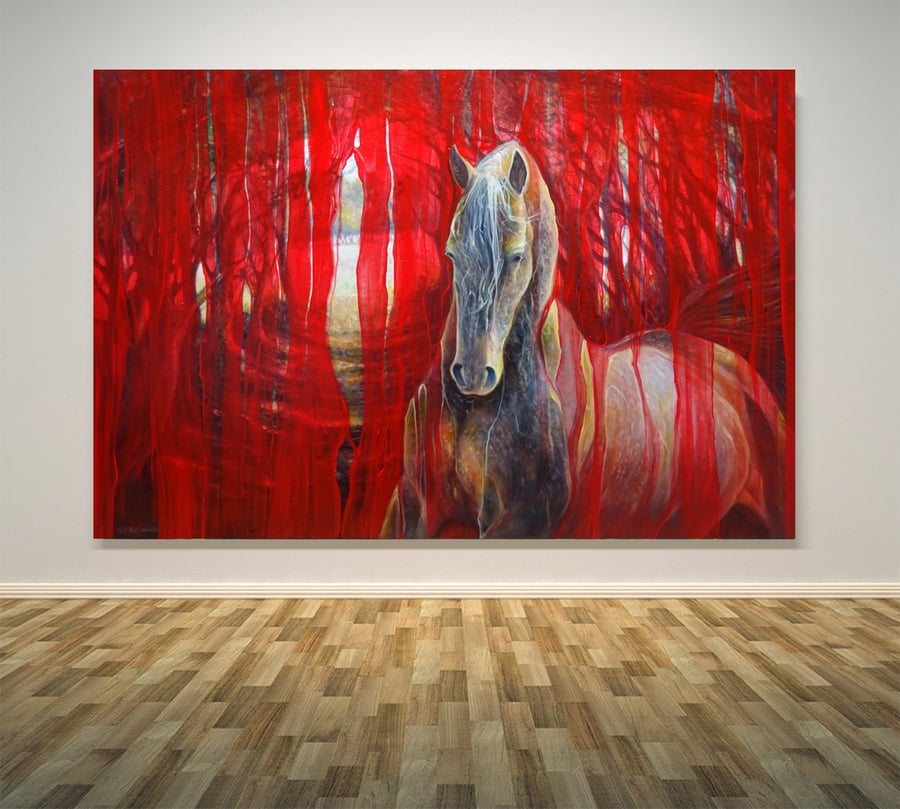 Horse Metamorphosis - an abstract horse painting in red
