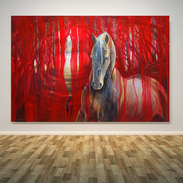 Horse Metamorphosis - an abstract horse painting in red