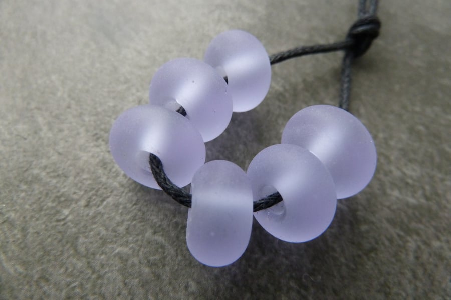 lilac frosted lampwork glass spacer beads