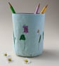 Fabric Pencil Pot with Embroidered Spring Flowers