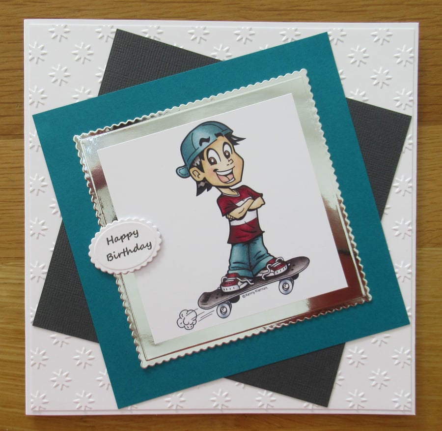 7x7" Skateboarding Boy Birthday Card