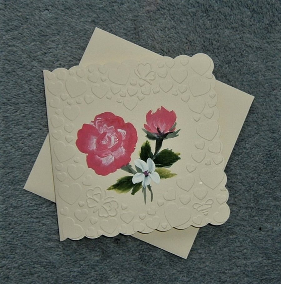 hand painted heart embossed greetings card ( ref F 245 )