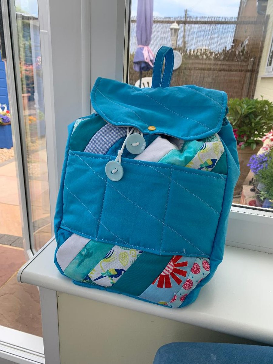 Blue patchwork cotton rucksack