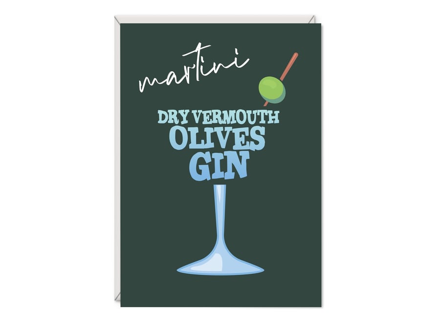 Martini Cocktail Birthday Card Word Art Card - Card for Him - Card for Her