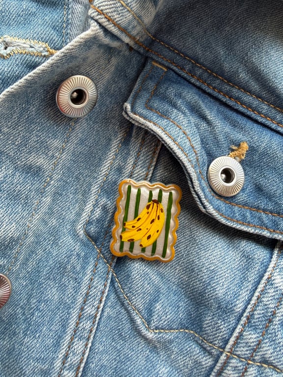 Banana Postage Stamp Polymer Clay Pin Badge