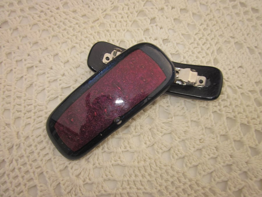 Handmade glass hair clip barrette - Autumn Darkness