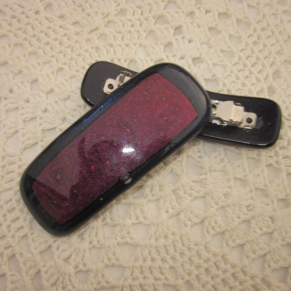 Handmade glass hair clip barrette - Autumn Darkness