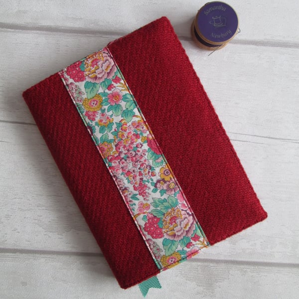 A6 'Harris Tweed' & Liberty London Reusable Notebook Cover - Poppy Red & Floral